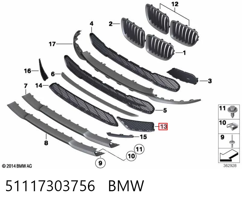 51117303756 BMW Правая решетка переднего бампера