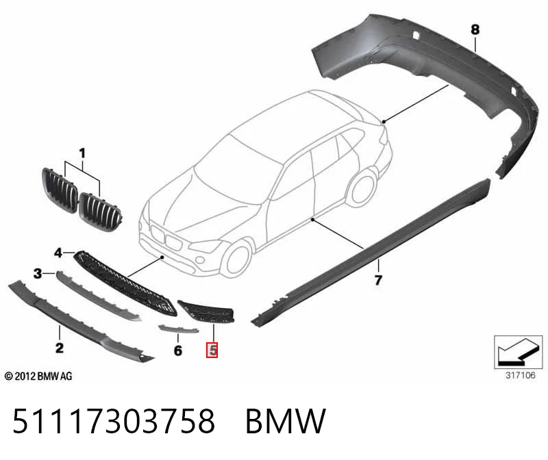 51117303758 BMW Правая решетка переднего бампера