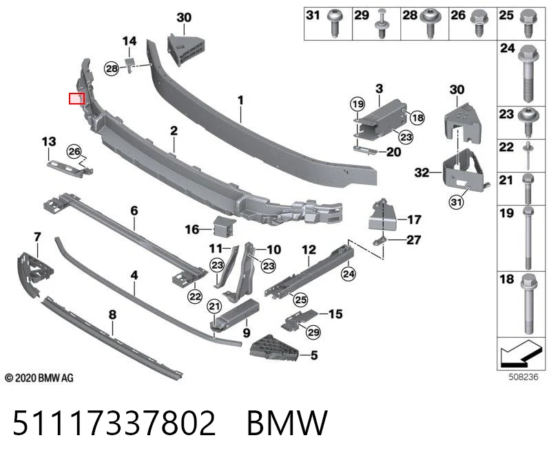 51117337802 BMW Крепление энергопоглотителя переднего бампера