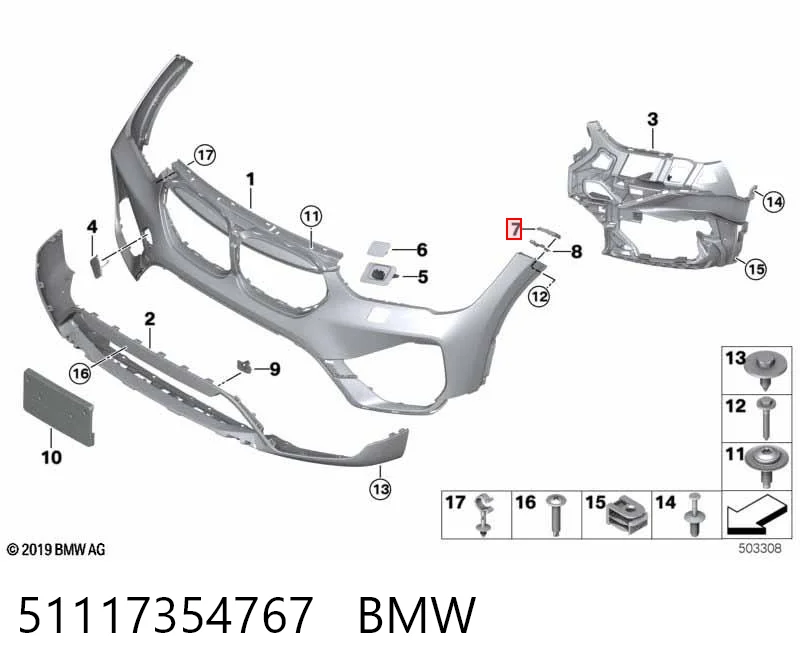 51117354767 BMW Кронштейн крепления крыла переднего левого передний