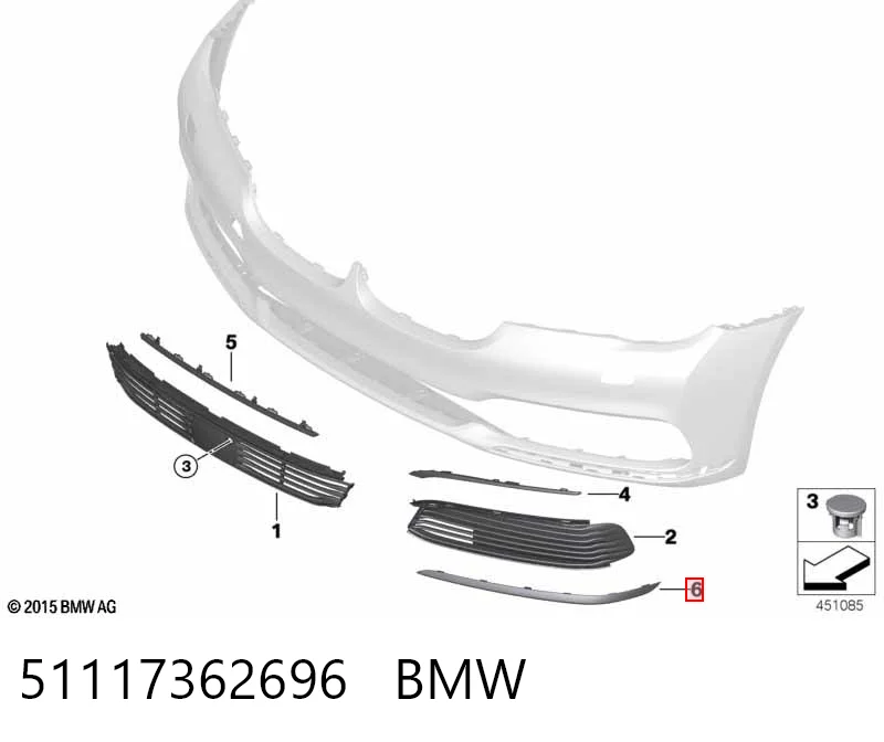 51117362696 BMW Молдинг решетки переднего бампера, правый
