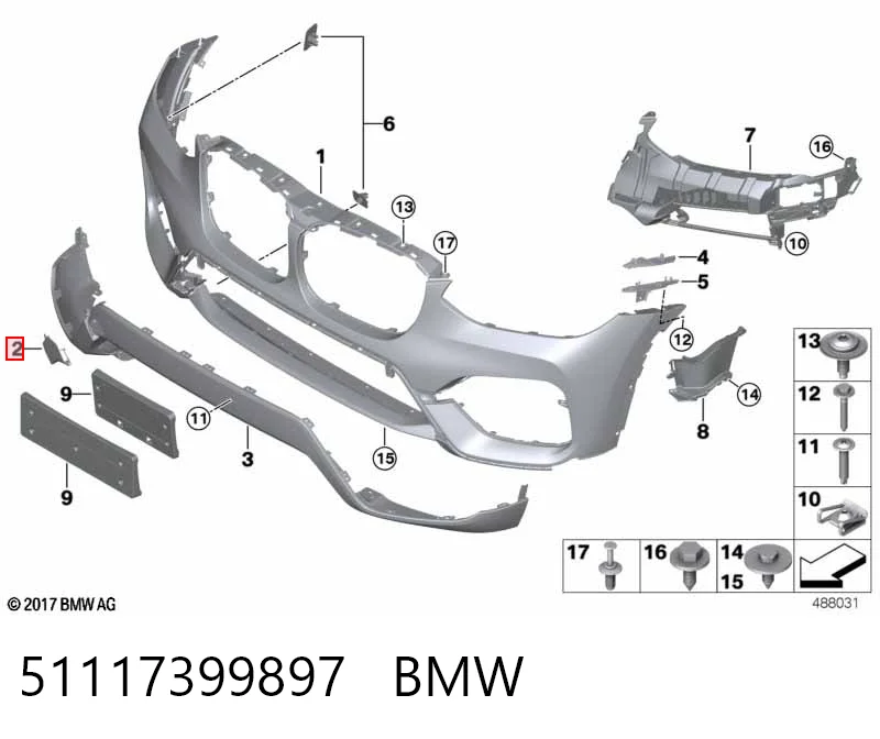 51117399897 BMW Передняя заглушка бампера буксировочного крюка