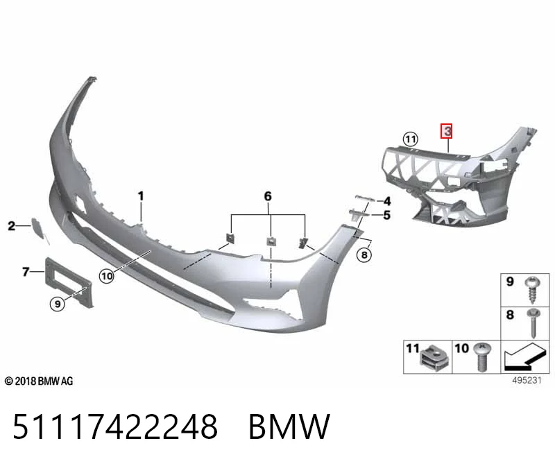 51117422248 BMW Кронштейн крепления бампера переднего правый