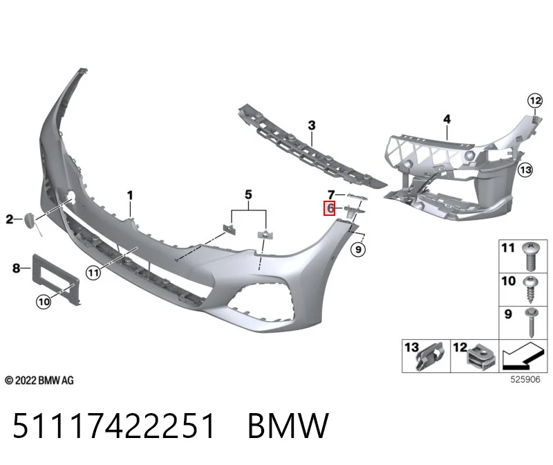 51117422251 BMW Направляющая переднего бампера левая