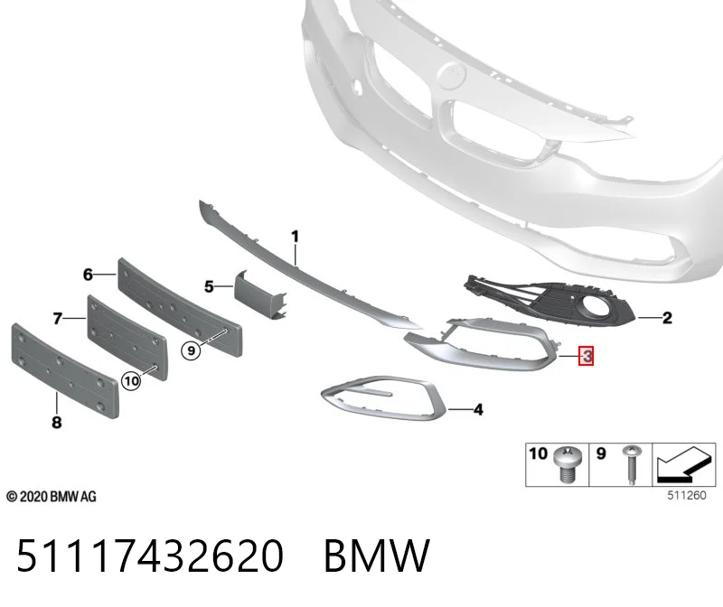 51117432620 BMW Ободок (окантовка) фары противотуманной правой