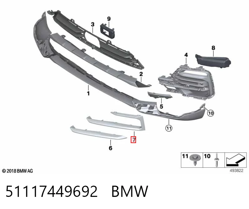 51117449692 BMW Молдинг фары, правой