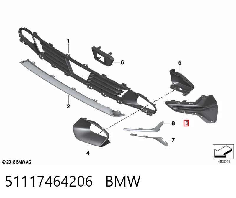 51117464206 BMW Правая решетка переднего бампера