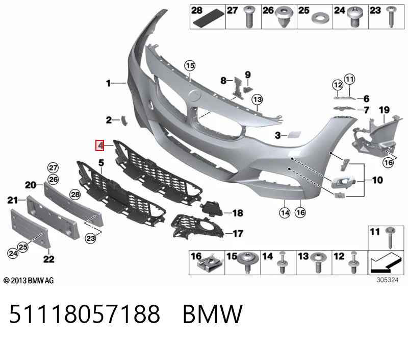 51118057188 BMW Центральная решетка переднего бампера