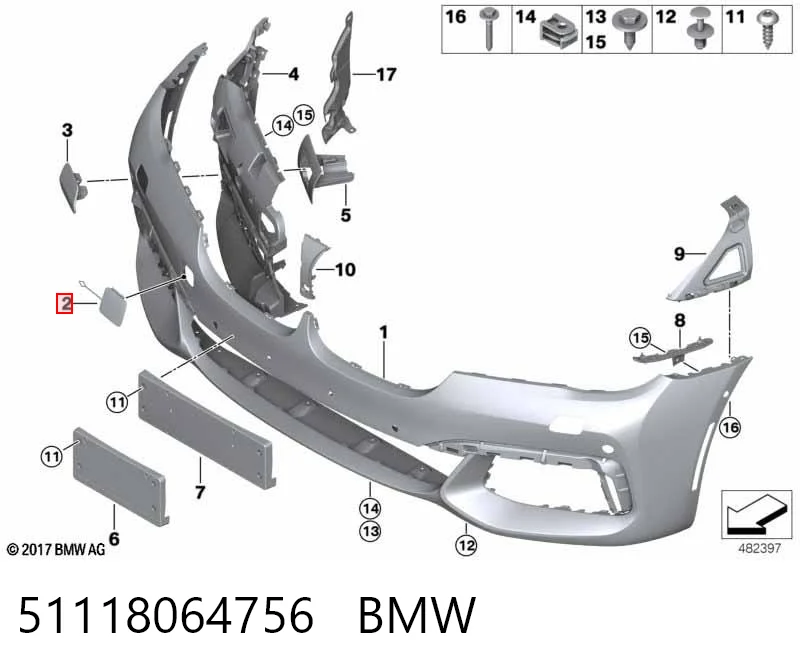51118064756 BMW Передняя заглушка бампера буксировочного крюка