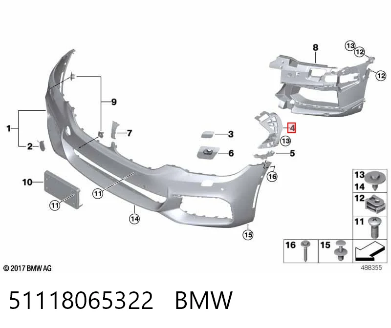 51118065322 BMW Кронштейн крепления бампера переднего правый