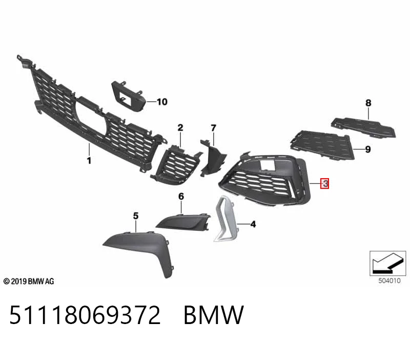 51118069372 BMW Правая решетка переднего бампера