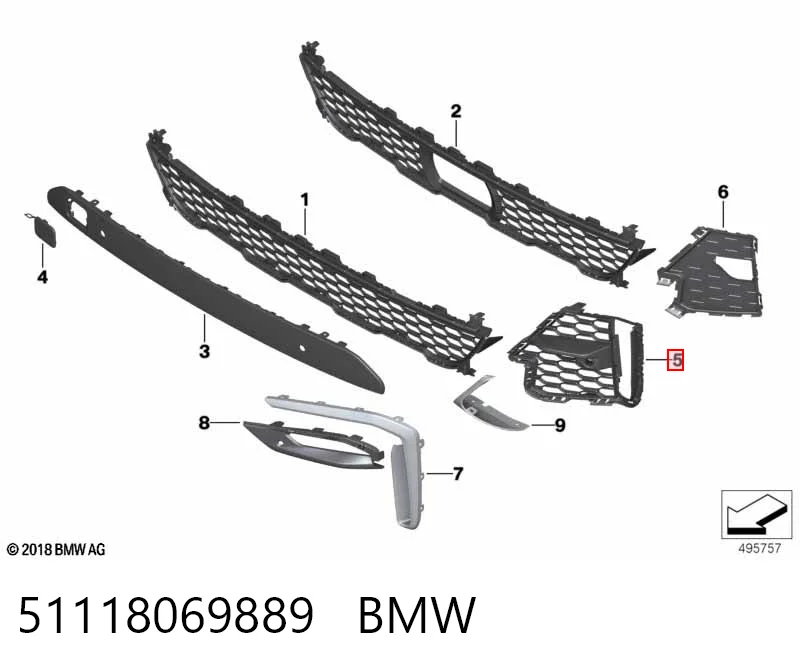 51118069889 BMW Решетка радиатора левая