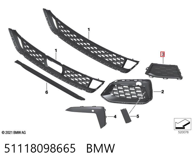51118098665 BMW Молдинг решетки переднего бампера, левый