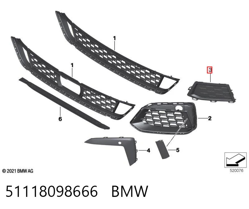 51118098666 BMW Молдинг решетки переднего бампера, правый