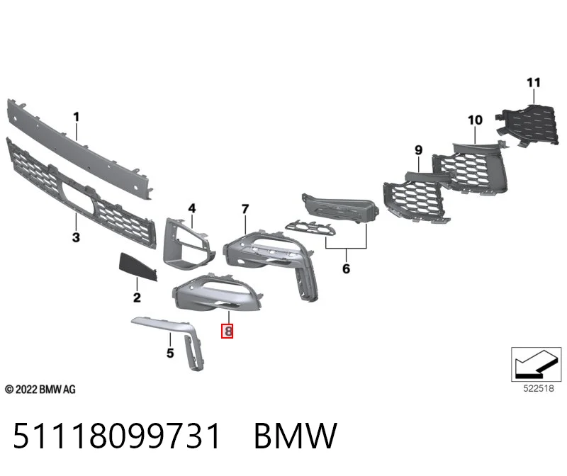 51118099731 BMW Ободок/окантовка фары противотуманной, левый