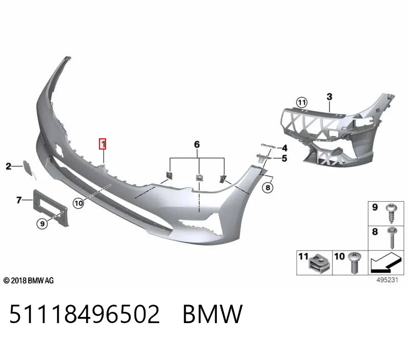 51118496502 BMW Бампер передний в сборе