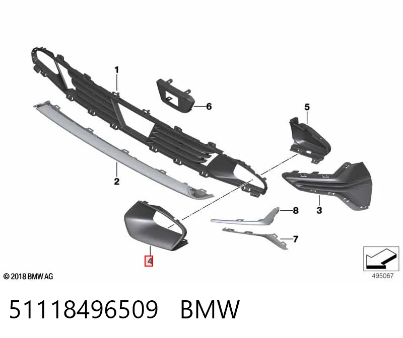 51118496509 BMW Решетка бампера переднего левая