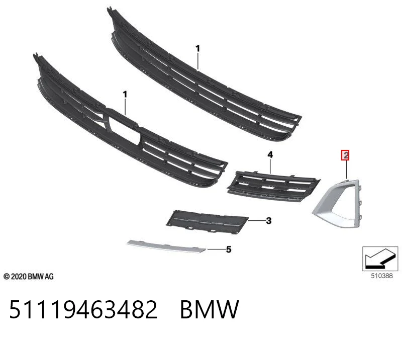 51119463482 BMW Молдинг решетки переднего бампера, правый