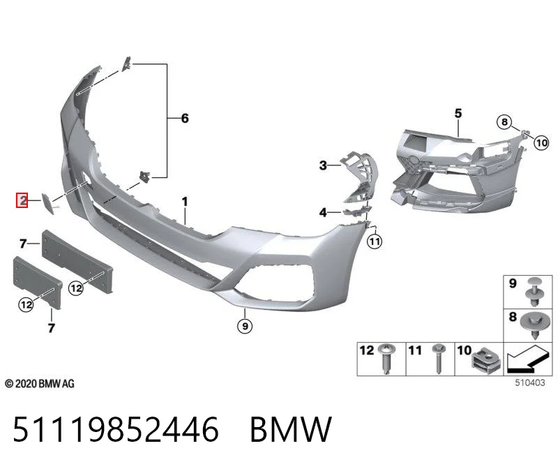 51119852446 BMW Передняя заглушка бампера буксировочного крюка