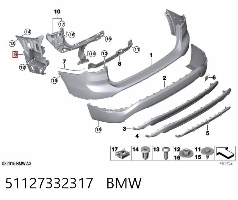 51127332317 BMW Направляющая заднего бампера левая