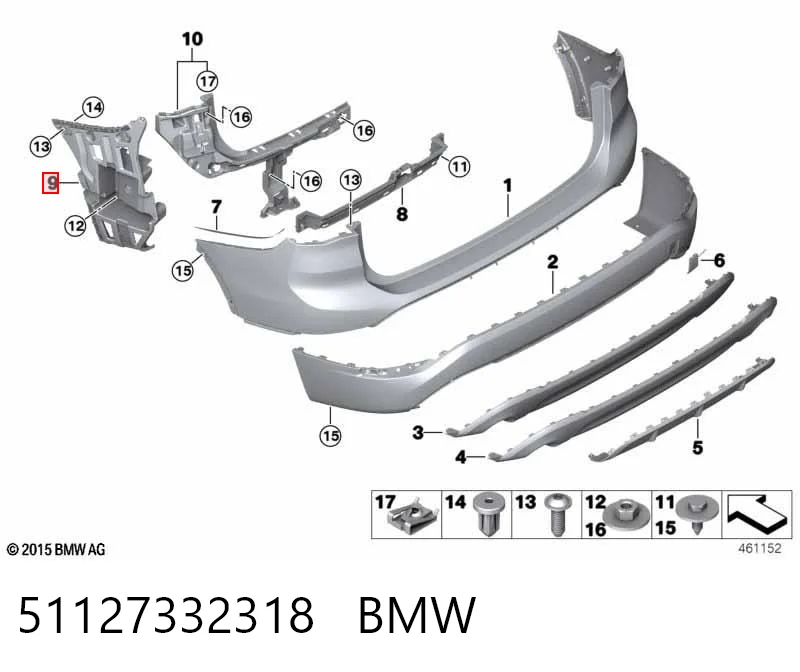 51127332318 BMW Направляющая заднего бампера правая
