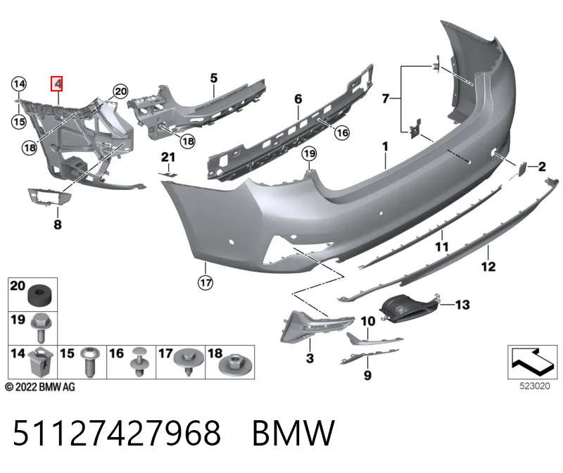 51127427968 BMW Правое крепление заднего бампера