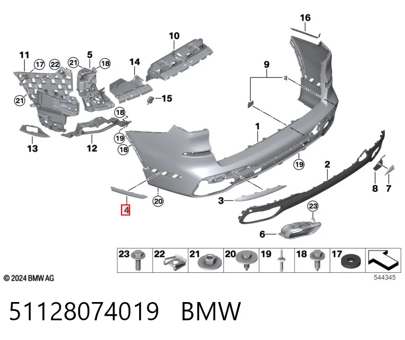 51128074019 BMW Молдинг заднего бампера, левый