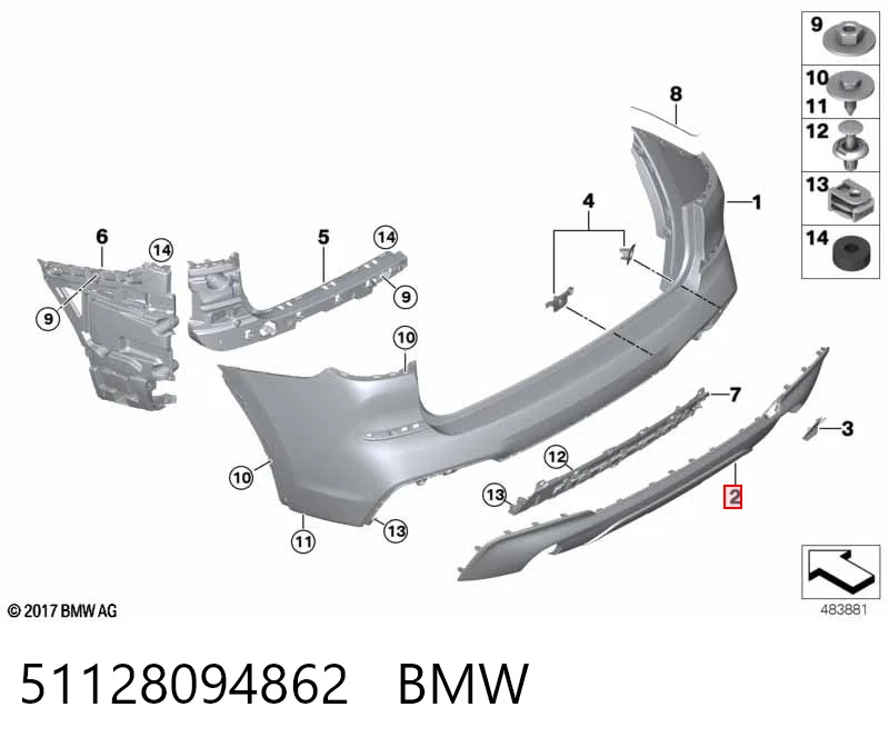 51128094862 BMW Молдинг бампера заднего