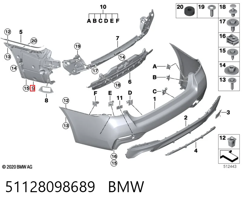 51128098689 BMW Левое крепление заднего бампера