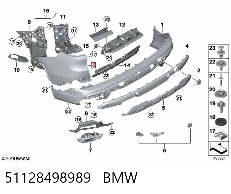 51128498989 BMW Клык заднего бампера левый