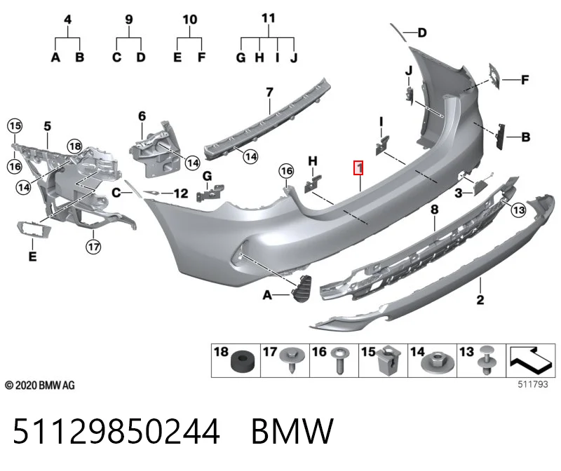 51129850244 BMW Задний бампер