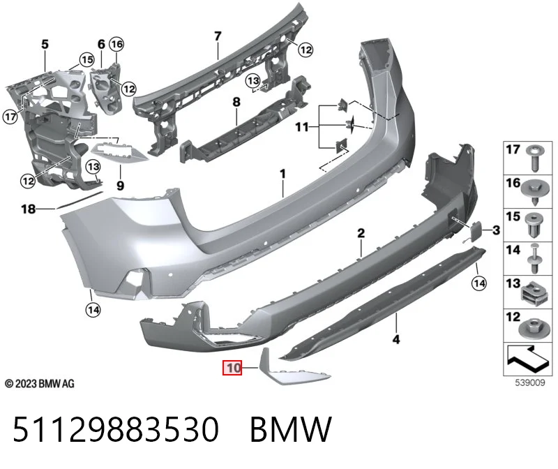 51129883530 BMW Молдинг бампера заднего правый