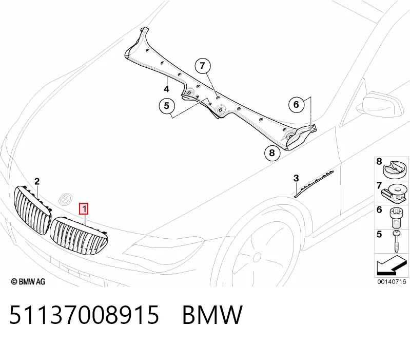 51137008915 BMW Решетка радиатора левая
