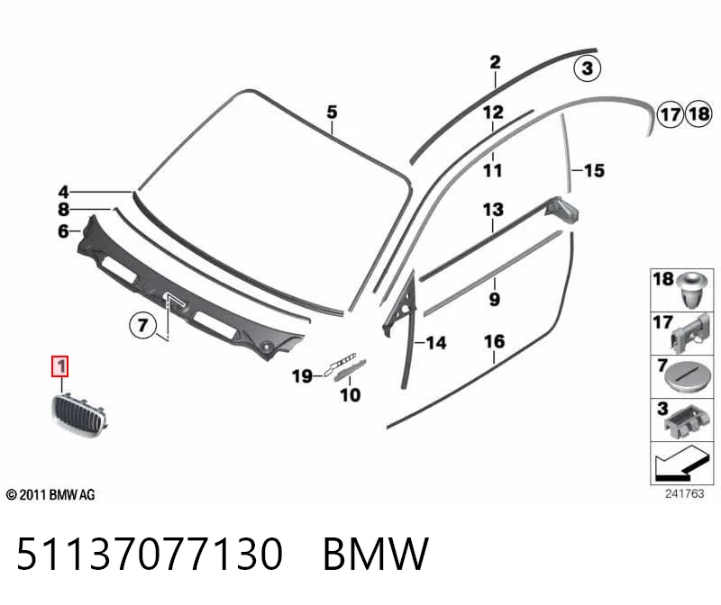 51137077130 BMW Решетка радиатора правая