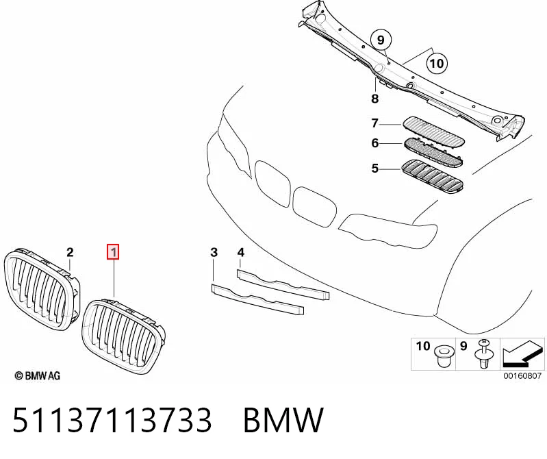 51137113733 BMW Решетка радиатора левая