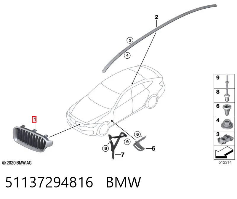 51137294816 BMW Решетка радиатора правая