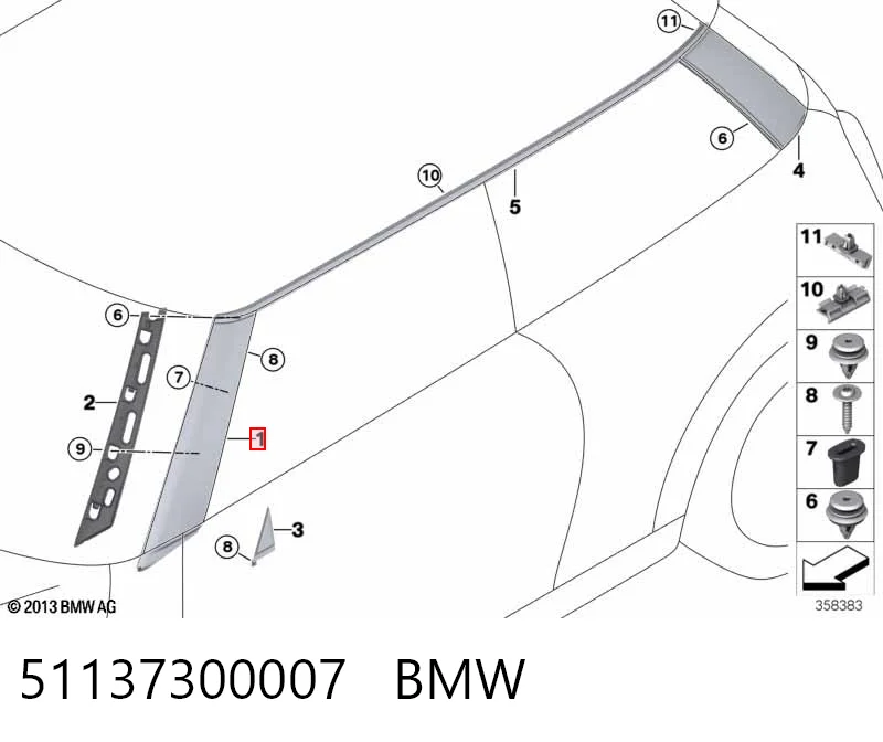 51137300007 BMW Накладка стойки кузова внешняя передняя левая