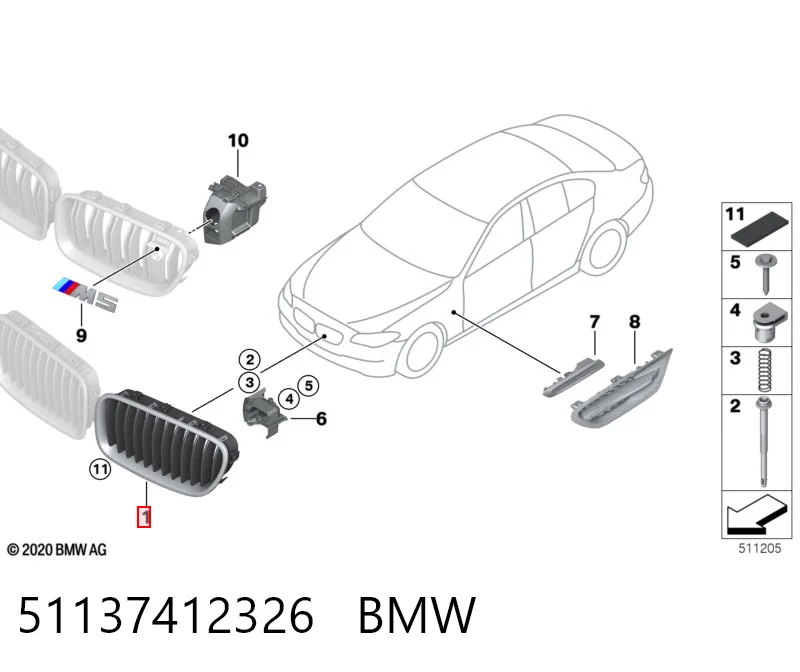 51137412326 BMW Решетка радиатора правая