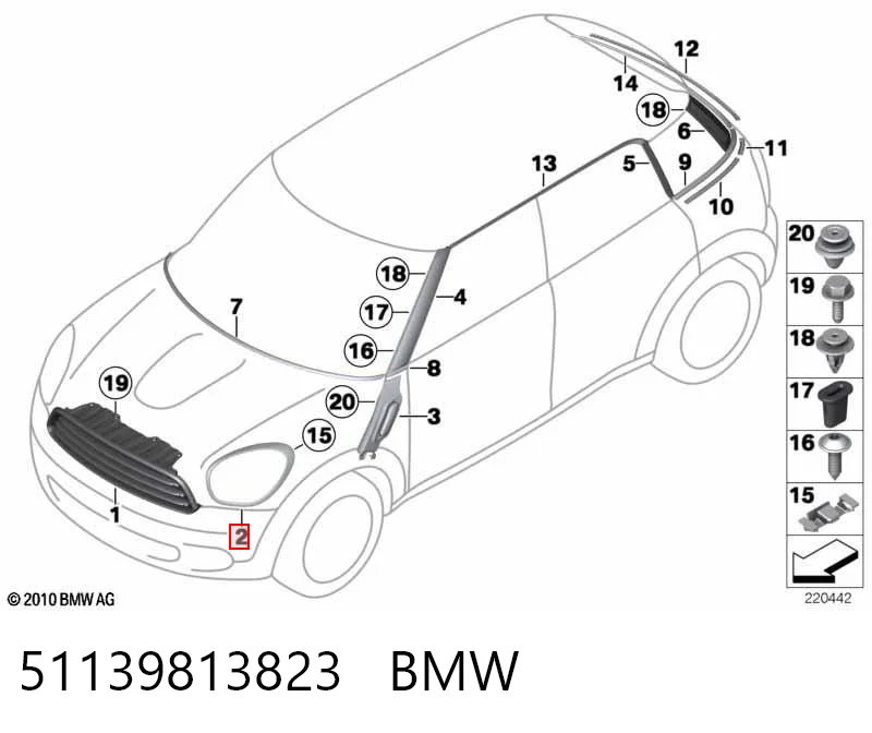 51139813823 BMW Рамка/облицовка фары левой