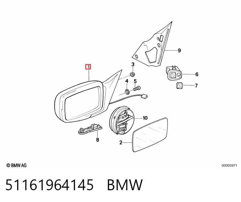 Зеркало заднего вида, левое BMW 7 седан (E32) (1986 - 1994) цена, от 10.20 USD