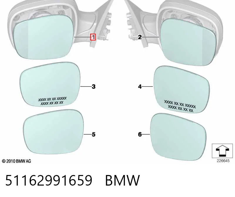 Купить 2991659 BMW Стекло зеркала заднего вида, левого