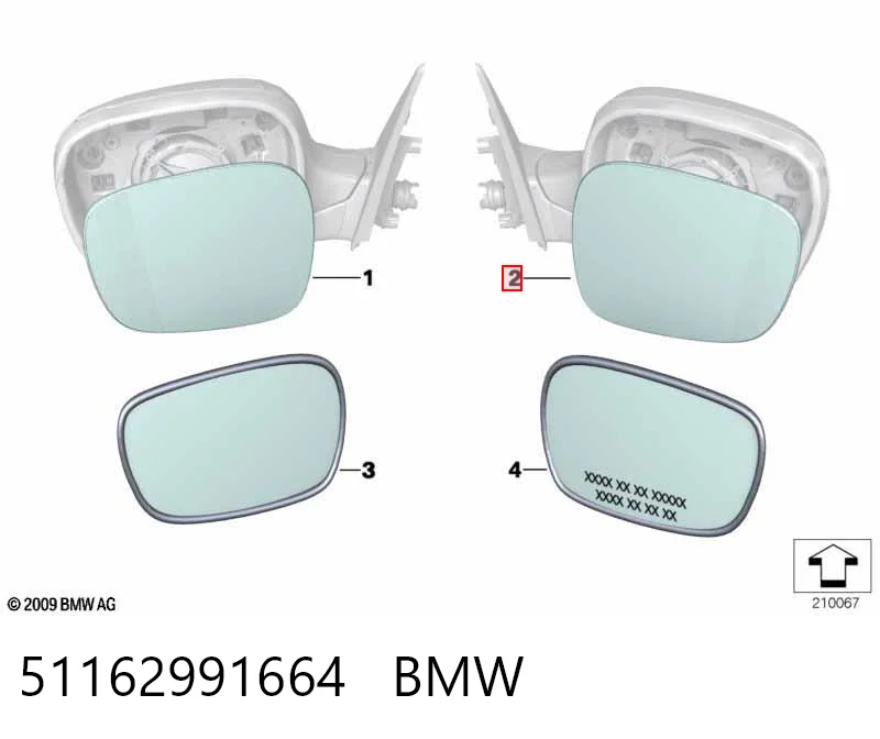 Стекло зеркала заднего вида, правого BMW 2991664 цена, от 29.02 USD