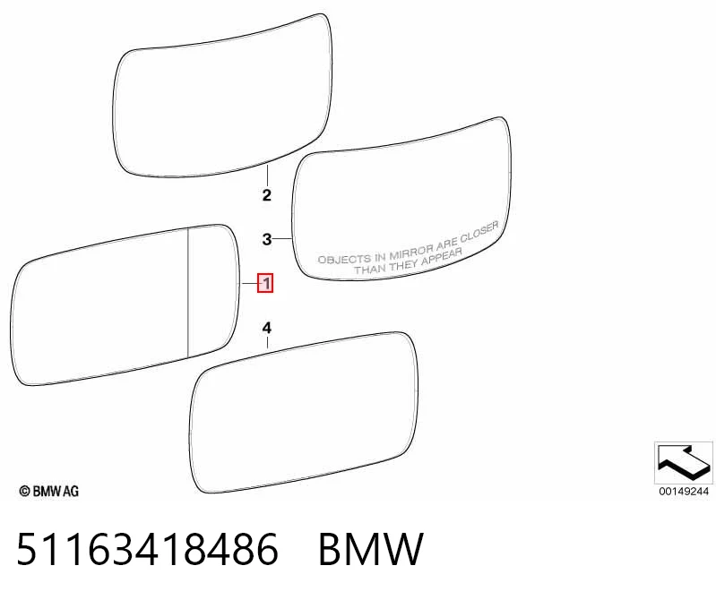 Стекло правого зеркала заднего вида 3404626 BMW
