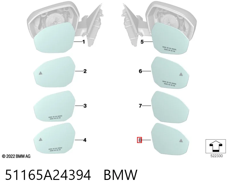 51165A24394 BMW Зеркальный элемент правого зеркала заднего вида