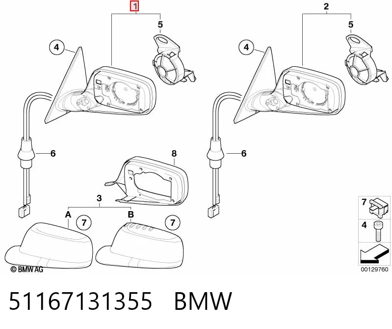 Левое боковое зеркало на BMW 3  E46