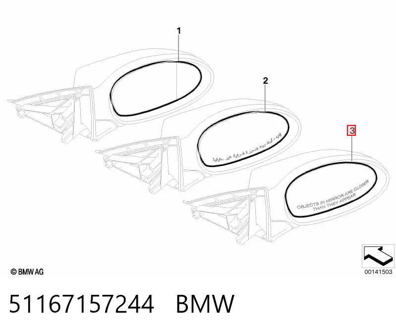 51167157244 BMW Зеркальный элемент правого зеркала заднего вида