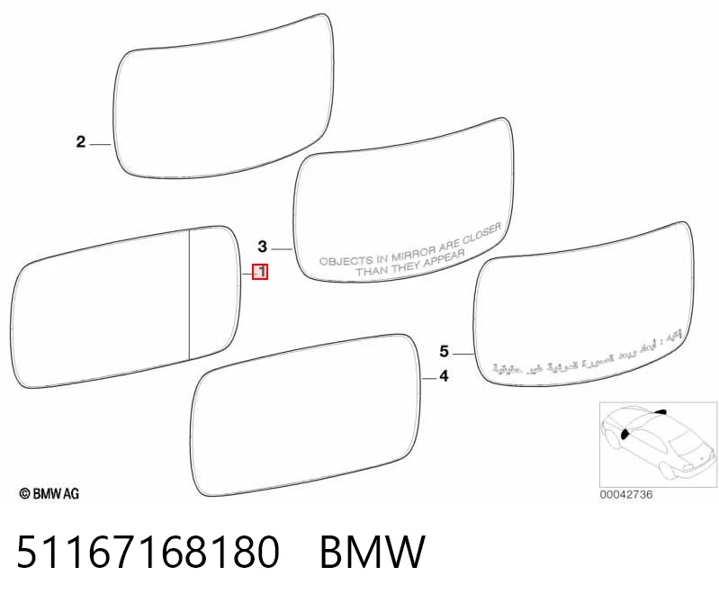 51167168180 BMW Зеркальный элемент правого зеркала заднего вида