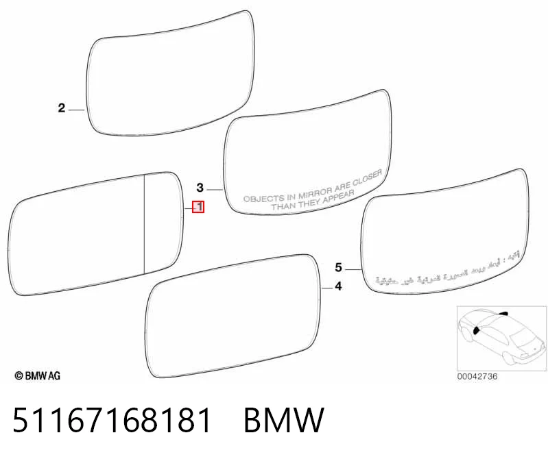 51167168181 BMW Зеркальный элемент левого зеркала заднего вида