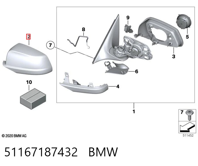 51167187432 BMW Накладка зеркала заднего вида, правая