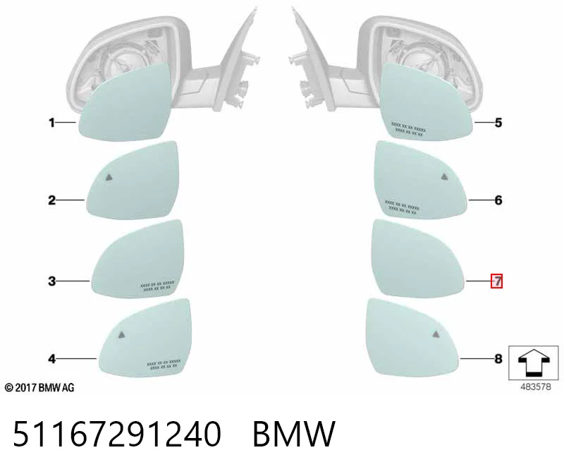 51167291240 BMW Зеркальный элемент правого зеркала заднего вида